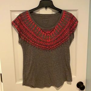 Lucky Brand Grey and Pink Patterned T-Shirt